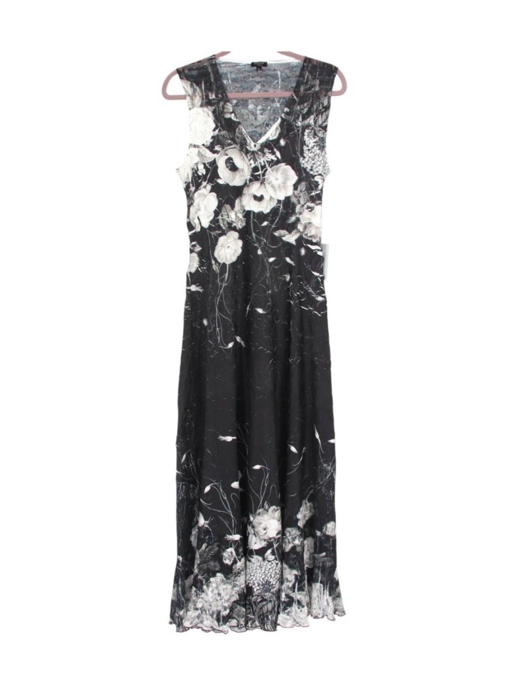 Komarov Black Floral Maxi Dress with White Bloom Print